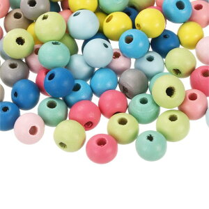 300個 8mmカラフルな天然木ビーズ 大きな穴のある丸い木製スペーサービーズ DIYクラフト 宝石作り用のカラフルな木製ビーズ(アソートカラー)