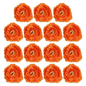 PATIKIL 造花ヘッド 15個入り 造花ヘッドバルクシルク牡丹ヘッドシミュレーションフラワーブーケ花輪結婚式の装飾用 オレンジ