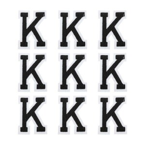 CCTV01: Kの文字パッチ 黒 アイロンで貼る Kパッチ 刺繍アップリケ パッチ 4.7cm/1.85" 衣類修理 バックパック ジーンズ用 ホットメルト接着剤付き 9個入り