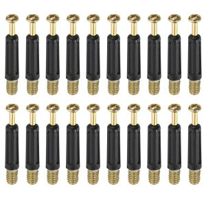 40mm家具連結金具45個、スレッドボルトダウエルスクリュー、キャビネット引き出しとワードローブ家具用の金属ダウエル取り付け用ファスナー、黒