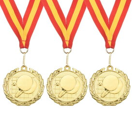 PATIKIL 50 mm ピンポンメダル 3個 卓球賞メダル 金メダル リボン付き レッド イエロー ゲーム スポーツ競技用