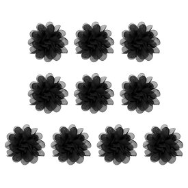 PATIKIL 10 cm シフォンフラワー シフォン製花 メッシュ生地の花 10個 縫製生地 アップリケヘッドバンド DIYクラフト結婚式装飾用 ブラック