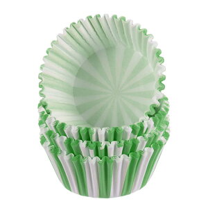 100個入りカップケーキライナー 緑ストライプ カップケーキカップ スタンダードサイズ マフィンライナー ペーパー ベーキングカップ ラッパー 油汚れ防止 パーティー 結婚式 誕生日