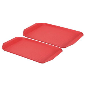 PATIKIL プラスチック製 ファーストフード用トレイ 2個 433 x 303 mm 滑り止め 長方形 レストランの配膳トレイ カフェテリア盛り合わせ パーティー ホーム キッチン コーヒー用 レッド