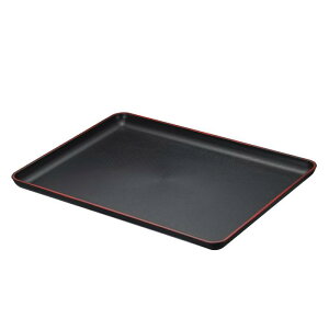 PATIKIL 和風プラスチック製長方形トレイ 13.9" x 10" 木目調フードティーサービングトレイ 家庭用ホテルレストランパーティー用 赤 黒