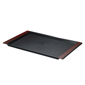 PATIKIL 和風プラスチック製長方形トレイ 14.8" x 9.7" 木目調フードティーサービングトレイ 家庭用ホテルレストランパーティー用 ブラック