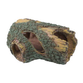 VOCOSTE アクアリウム装飾 中空の木の幹飾り 水生ペットの遊びと休息用 レジンフィッシュアクセサリー ブラウン グリーン 14×9.5×6.5cm