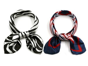 Elerevyo 2Pcs Women's Satin Silky Scarves - 19.6"x19.6" - Square Printed Neckerchief Neck Scarf Black Zebra&Red Blue Geometric 50*50cm/19.69*19.69"(L*W)