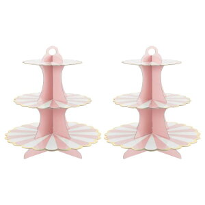 CAPASTEC カップケーキスタンド 3段階のカップケーキスタンドタワー 誕生日や結婚式のパーティー装飾用 ダンボール製デザートカップケーキスタンドタワー 2個 ローズレッドホワイト