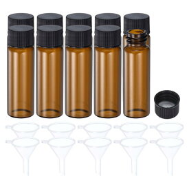 PATIKIL 15mL しやく用メディアボトル 10個セット 丸型ガラス保存ボトル 10個 プラスチックねじキャップ付き漏斗 ラボや家庭で使用可能 アンバー黒