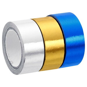 PATIKIL メタリック和紙テープ 15 mm x 5 M 3個 ミラーアートテープ 和紙マスキング 自己接着 DIYアートクラフトラッピング装飾用 ゴールドトーン シルバートーン ブルー