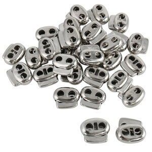 プラスチック スプリングコードロックストッパー、ドローストリング用ダブルホールロープトグルファスナー 、靴ひも、バッグ、タイダウン シルバートーン 30個