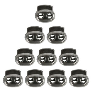 プラスチック スプリングコードロックストッパー、ドローストリング用ダブルホールロープトグルファスナー 、靴ひも、バッグ、タイダウン メタルブラック 10個