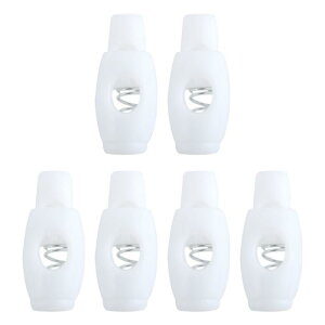 プラスチックコードロックストッパー エンドスプリング ストップトグルファスナー ストッパーロープエンドドローストリング服、靴ひも、バッグ、キャンプ用 白 6個