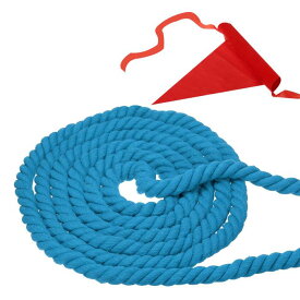 PATIKIL 大人やティーンエイジャー向けの20フィートの綱引きロープ 3本編みの天然綿ロープ 旗付き ヤードゲームやチームビルディング活動用 ブルー色