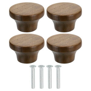 4個の丸い木製引き出しノブ、直径1 5/8インチのフラットヘッドドレッサーノブ、家具の引き出しドレッサークローゼット用のネジ付き木製ノブ、ウォールナット