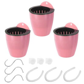 PATIKIL 5"セルフウォータリング植木鉢 3個セット 吊り下げプランター 棉ウィックとSフック付き 室内植物 花 ハーブ用 ピンク色