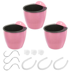PATIKIL 7"自己給水植木鉢 3個セット 吊り下げプランター 棉ウィックとSフック付き 室内植物 花 ハーブ用 ピンク色