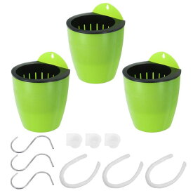PATIKIL 5"セルフウォータリング植木鉢 3個セット 吊り下げプランター 棉ウィックとSフック付き 屋内 植物 花 ハーブに最適 緑