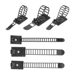 ワイヤーオーガナイザータイ 6-25.5/8.5-27.5/9.3-31.9mm ケーブル管理調整可能なジップタイ 接着コードクリップ デスクワイヤー管理 黒 15個入り