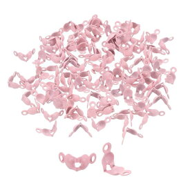 200個のオープンビーズチップ結び目カバー 1mmの金属クラムシェルクリンプフォールドオーバーカロットエンドキャップ ブレスレット ネックレス クラフト 宝石メイキング用 ピンク