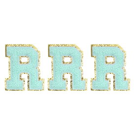 チェニールレターRパッチ 大サイズ 80mm/3.15" アイロンで貼る Rパッチ 金グリッター 刺繍パッチ 衣類 靴 帽子 バックパック用 3個入り（ブルー）