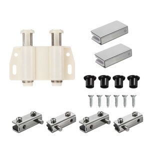 マグネットロックキャッチ デュアル磁気戸棚 ドアロックキャッチ 適合磁気タッチ ロック ホームオフィ スのガラスドア用 シルバートーン 66x34x19 mm 1セット