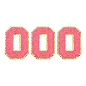 チェニールレター×パッチ O 大サイズ 3.15"x2.17" アイロンで貼るレター×パッチ 金グリッター刺繍パッチ 衣類 靴 帽子 バックパック用 3個入り（ホットピンク）