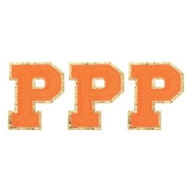 チェニールレターパッチ 大サイズ 3.15"x2.56" アイロンで貼る P 金グリッター刺繍パッチ 服 靴 帽子 バックパック用 3個入り（オレンジ）