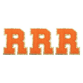 チェニールレターパッチ 大サイズ 3.15"x2.36" アイロンで貼る R 金グリッター刺繍パッチ 服 靴 帽子 バックパック用 3個入り（オレンジ）