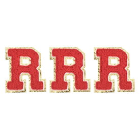 チェニールレター×パッチ R 大サイズ 3.15"x2.76" アイロンで貼るレター×パッチ 金グリッター刺繍パッチ 衣類 靴 帽子 バックパック用 3個セット（赤）
