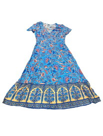 Seta T レディース サマー ディープラップ Vネック ワンピースドレス 半袖 花柄 ミディドレス ブルー L