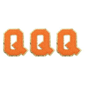 チェニールレターパッチ 大サイズ 3.15"x2.76" アイロンで貼る レター Q 金グリッター 刺繍パッチ 衣類 靴 帽子 バックパック用 3個入り（オレンジ）