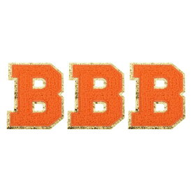 【期間限定10％OFF】チェニールレター×パッチ B 大サイズ 3.15"x2.56" アイロンで貼るレター×パッチ 金グリッター刺繍パッチ 衣類 靴 帽子 バックパック用 3個入り（オレンジ）