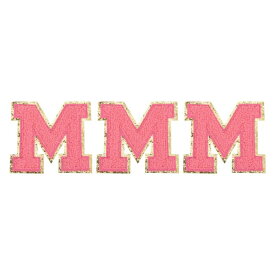 チェニールレター×パッチ M 大サイズ 3.15"x3.35" アイロンで貼るレター×パッチ 金グリッター刺繍パッチ 衣類 靴 帽子 バックパック用 3個入り（ホットピンク）