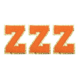 チェニールレターパッチ 大サイズ 3.15"x2.28" アイロンで貼る レター Z 金グリッター 刺繍パッチ 衣類 靴 帽子 バックパック用 3個入り（オレンジ）
