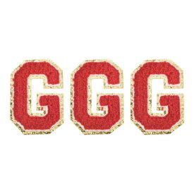 チェニールレター×パッチ G 大サイズ 3.15"x2.17" アイロンで貼るレター×パッチ 金グリッター刺繍パッチ 衣類 靴 帽子 バックパック用 3個セット（赤）