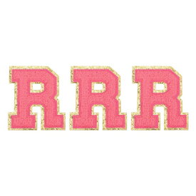 チェニールレター×パッチ 大サイズ 3.15"x2.76" アイロンで貼るレター×パッチ 金グリッター刺繍パッチ 衣類 靴 帽子 バックパック用 3個セット（ホットピンク）