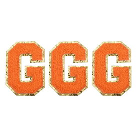 チェニールレター×パッチ G 大サイズ 3.15"x2.17" アイロンで貼るレター×パッチ 金グリッター刺繍パッチ 衣類 靴 帽子 バックパック用 3個入り（オレンジ）