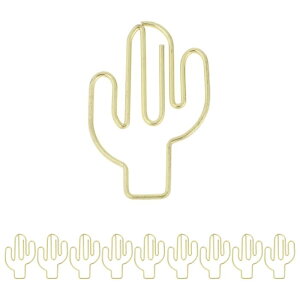 CAPASTEC ペーパークリップ メモクリップ 可愛い ブックマーク 書類整理/招待状/付箋/手紙/メモ帳用 文房具 オフィス 装飾 色が豊富 スタイルが多様 金色 サボテン 10本入り