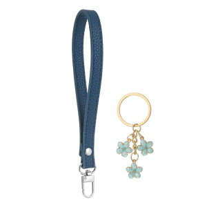 PATIKIL レザーパースハンドルストラップ 7"レザーパースストラップ交換DIY女性クラッチバッグハンドバッグトップハンドルストラップ修理アクセサリー チェリーキーチェーン付き ブルー