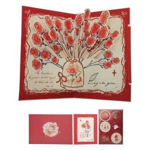 CAPASTEC グリーティングカード メッセージカード 花 立体 多目的 カード おしゃれ 記念日 友人や家族向け 封筒付き 1枚セット 赤 スタイル1