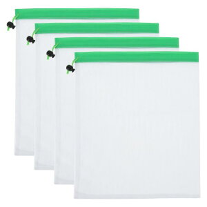 PATIKIL メッシュプロデュースバッグ 4個セット 12x14" 再利用可能なプロデュースバッグ ドローストリング付き 透明な食品袋 野菜 果物 買い物 収納用 緑