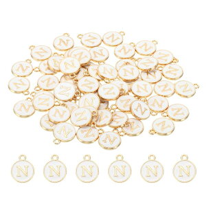 PATIKIL レター装飾 N 60個 両面アルファベットイニシャル装飾ペンダントビーズ ブレスレット ネックレス イヤリング DIY宝石作りに最適 ホワイト