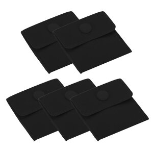 PATIKIL 7x7cm スナップボタン付き宝石ポーチ 5個セット ベルベット宝石ポーチ ネックレス ブレスレット イヤリング 時計 リング ブローチなど ポータブルな柔らかい収納袋 黒