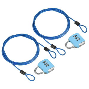 PATIKIL セキュリティワイヤー 3桁 組み合わせロック 2セット トラベル南京錠 1.5m コーティングされた安全ワイヤーロープ スカイブルー スーツケース用ダブルループ