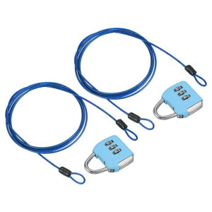 PATIKIL セキュリティワイヤー 3桁 組み合わせロック 2セット トラベル南京錠 2m コーティングされた安全ワイヤーロープ スカイブルー スーツケース用ダブルループ