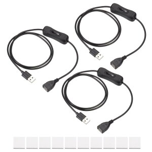PATIKIL 3.28ft USB�P�[�u�� ON/OFF�X�C�b�`�t�� 3�Z�b�g USB�I�X-���X�����P�[�u�� 15x15mm���ʃe�[�v�t�� LED�f�X�N�����v LED�X�g���b�v�p ��