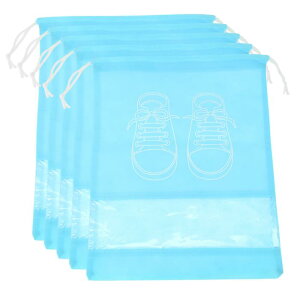 CAPASTEC クリアウィンドウ付きのパッキング用シューズバッグ5個セット、防塵ドローストリングトラベルシューズ収納バッグ、メンズ・レディース用、大型、スカイブルー