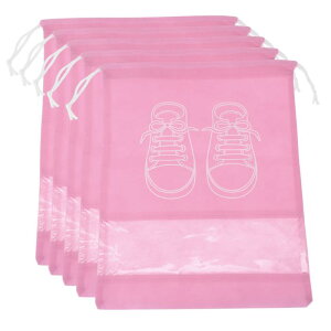 CAPASTEC クリアウィンドウ付きのパッキング用シューズバッグ5個セット、防塵ドローストリングトラベルシューズ収納バッグ、メンズ・レディース用、大型、ピンク